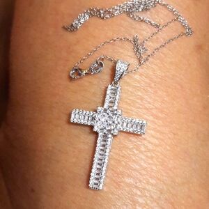 NWT AUTHENTIC GENUINE SOLID STERLING SILVER CZ DIAMONELLE WEDDING CROSS NECKLACE